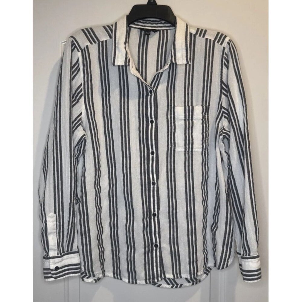 Lucky Brand Womens Stripe Button Up Back Button Detail Top Blouse Sz XL